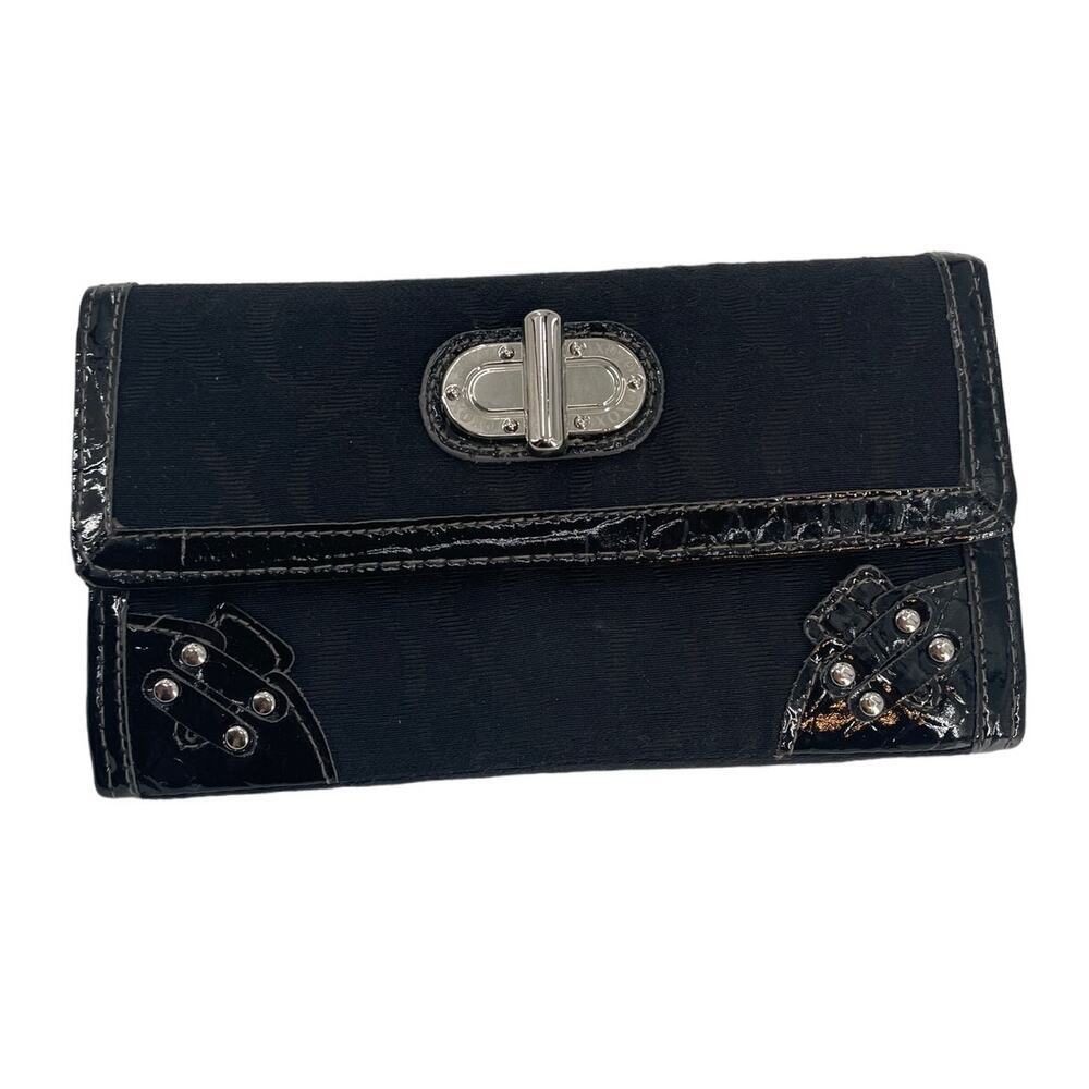 XOXO Tri fold full size wallet Black with patent Leather trim
